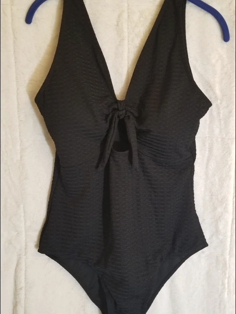 SHEIN Black Textured One-Piece Swimsuit with Front Tie - Picture 5 of 10